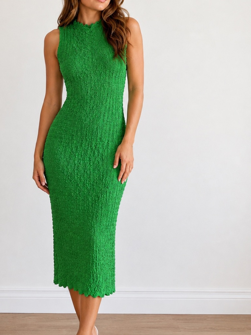 Zara Dress Kelly Green Knitted Ruched Tube Large